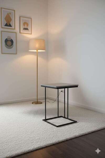 Generic Small Sofa Side Table, Bedside Table with Black Metal Frame Square End Table for Living Room Grey