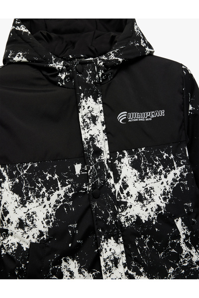 Koton Long Sleeve Printed Hooded Transitional Coat