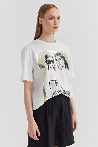 PAULMARK Γυναικείο γυαλιστερό μπλουζάκι με τύπωμα