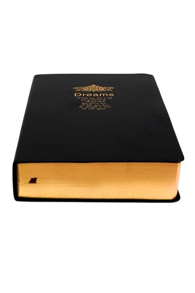 Generic Retro Thick Notebook — Blank Pages with Gold Edges, Black Faux Leather Hardcover, A5, 416 Pages