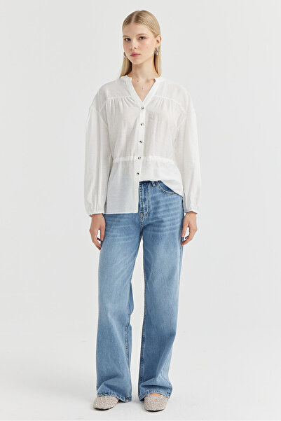 PAULMARK Γυναικείο πουκάμισο με γιακά δικαστή με κορδόνι στη μέση