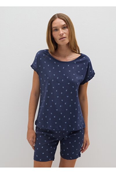 Ovs Blue pure cotton regular fit t-shirt with ruffles
