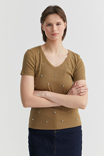 PAULMARK Short Sleeve Stone Detailed Blouse