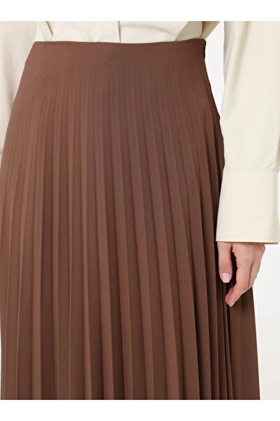 Refka Crepe Fabric Pleated Classic Skirt - Bitter Brown -