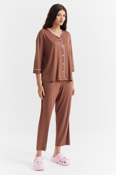 PAULMARK Жіночий піжамний комплект з зручним кроєм та ґудзиками