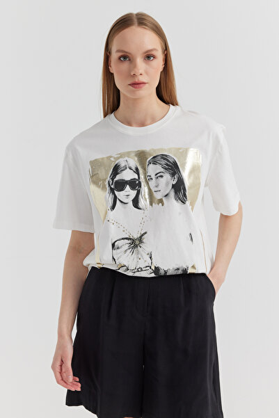 PAULMARK Γυναικείο γυαλιστερό μπλουζάκι με τύπωμα