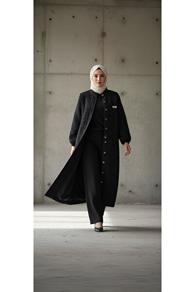 MODA TAM BOY TESETTÜR KAPİTONE UZUN KOLLU DÜĞMELİ FERACE