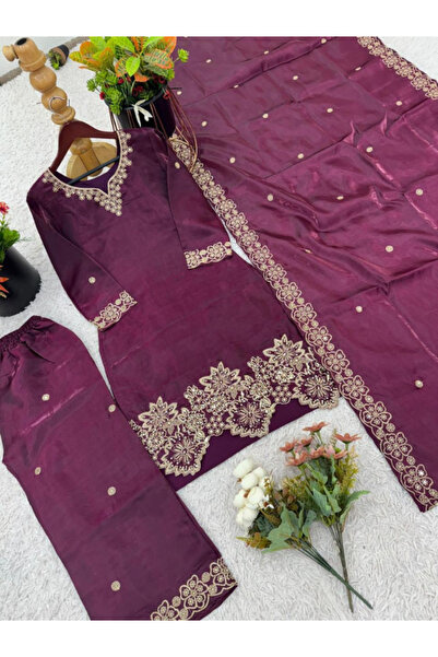 MYSMAR جيمي تشو أرجواني سلوار قميص ودوباتا حرير - HRT5337 | بنفسجي