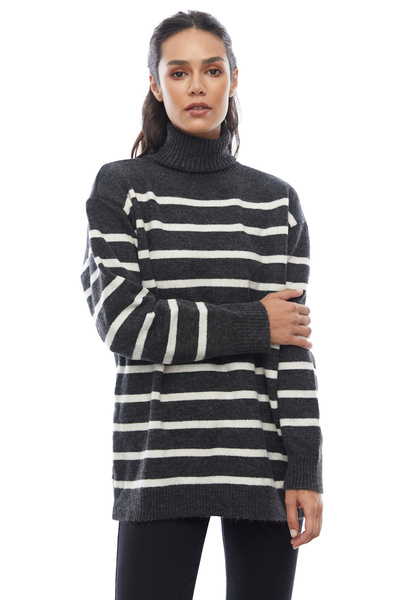 PAULMARK Pulover tricotat cu gât complet în dungi pentru femei