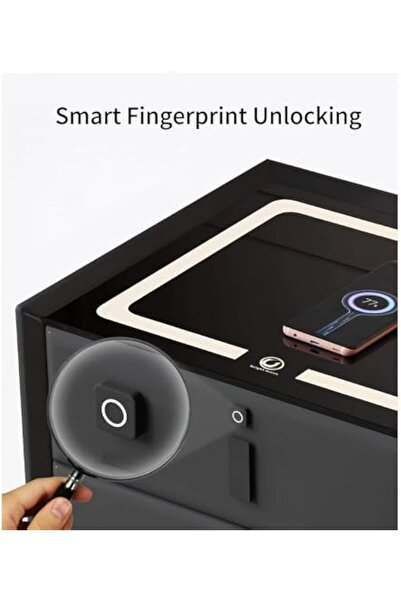 POWER Wooden bedside table with fingerprint lock drawer + USB port + three-color LED light