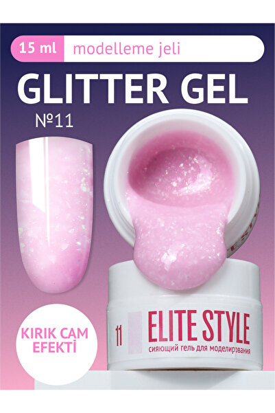 ELİTE STYLE Kalıcı Oje Glitter Nº11 (15 ml) – Açık Pembe Simli Tırnak Yapılandırıcı Jeli, Zarif Manikür İçin