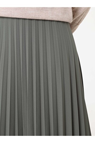 Refka Crepe Fabric Pleated Classic Skirt - Khaki -