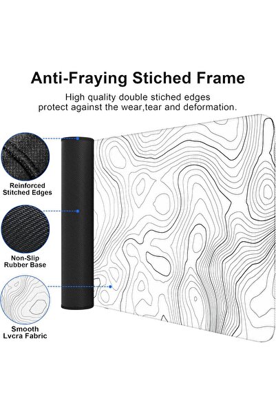 Generic BZU Large White Mouse Pad 80×30 cm, 3mm Non-Slip with Stitched Edge