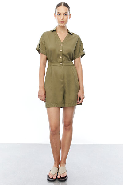 PAULMARK Γυναικεία μίνι φόρμα με λαιμόκοψη σε σχήμα V και ελαστική μέση με κουμπιά