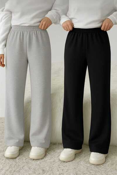 BERYY MODA Διπλό Μαύρο Γκρι Παντελόνι Φόρμας Μεγάλου Μεγέθους, Υψηλής Ποιότητ...