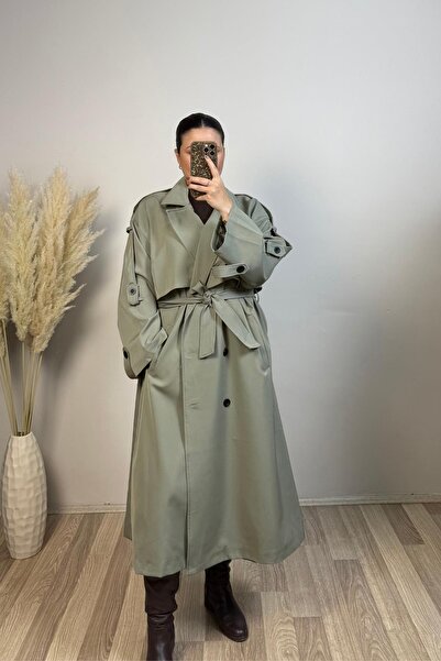 Vizon Collection Haki Premium Poliviskon Kumaş Oversize Trençkot