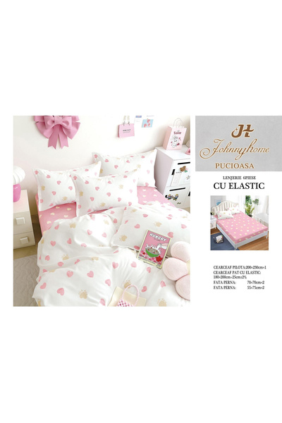 FIONNA.RO Lenjerie De Pat Finet Cu Elastic - Inimioare Roz
