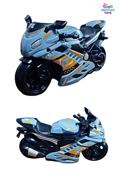 Brother Toys Friction-Powered Quality Toy Motorcycle Special Production from Abroad Gray Color Police Motorcycle 14 Cm. 1 Piece