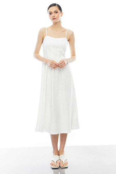 PAULMARK Φόρεμα με λουράκια σε λινό χρώμα