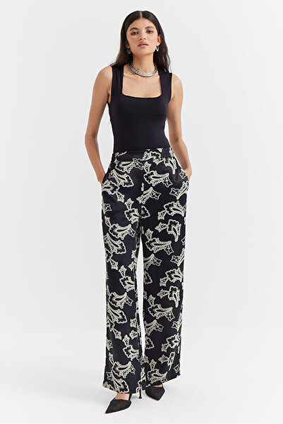 PAULMARK Pantaloni de damă din satin cu model