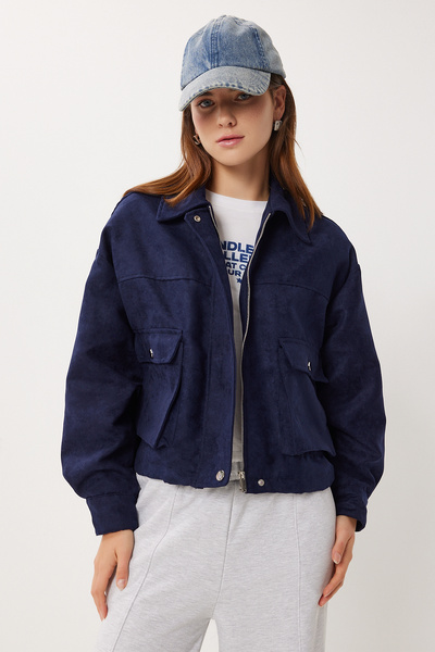 Lovelyİstanbul Polo Collar Suede Jacket Ldp0088 Dark Blue