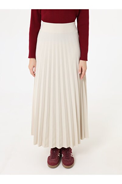 Refka Crepe Fabric Pleated Classic Skirt - Stone Color -