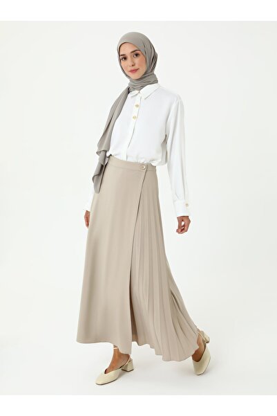 Refka Pile Detailed Crepe Skirt - Mink -