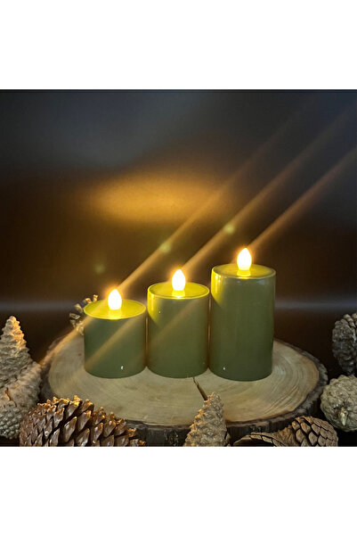 Led Mum 3 ADET 10-8-6 CM YEŞİL BATOM ÇAP 6 CM