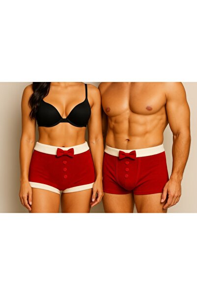 MadyaButik Women's Button/Bow Detail New Year Velvet Boxer, Gift Boxer for Couples Women Model Mad04Ebx01