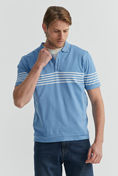 PAULMARK Ανδρικό πλεκτό μπλουζάκι με ριγέ γιακά πόλο