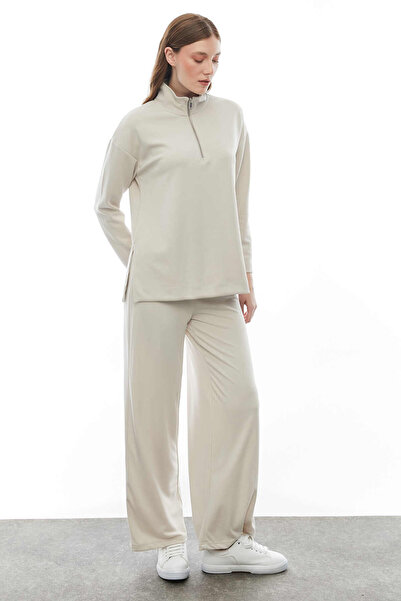 PAULMARK بنطلون ذو نسيج ناعم مع خصر مطاطي