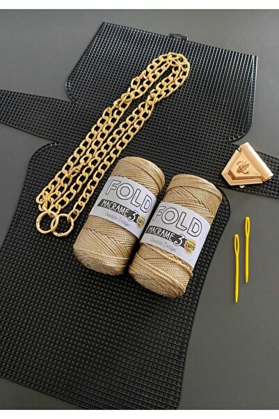 Moda Biçer Çanta Seti Makrome Ipi, Çanta Kanvas, Iğne, Çanta Zinciri, Tokası,...