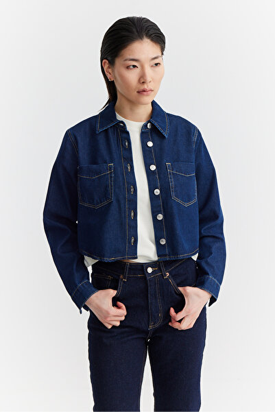 PAULMARK Γυναικείο κοντό τζιν πουκάμισο με τσέπες