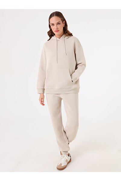 Benin oversized Σετ δύο τεμαχίων με φούτερ και φούτερ με μανσέτες - Μπεζ -