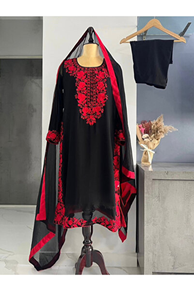 MYSMAR سلوار قميص ودوباتا جورجيت أسود صناعي - HRT5368 | أسود