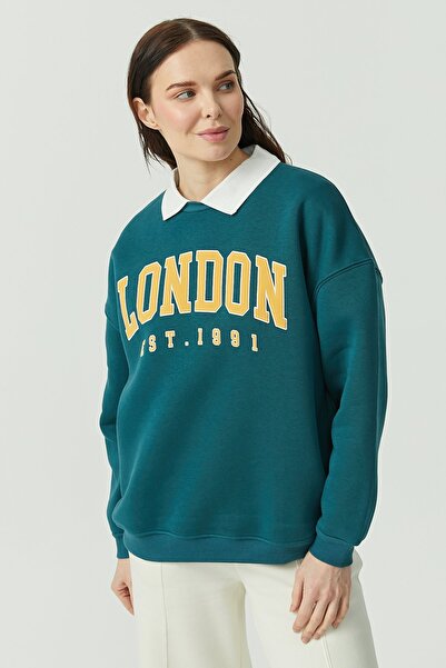 PAULMARK Women's Shirt Collar Printed Sweat Top