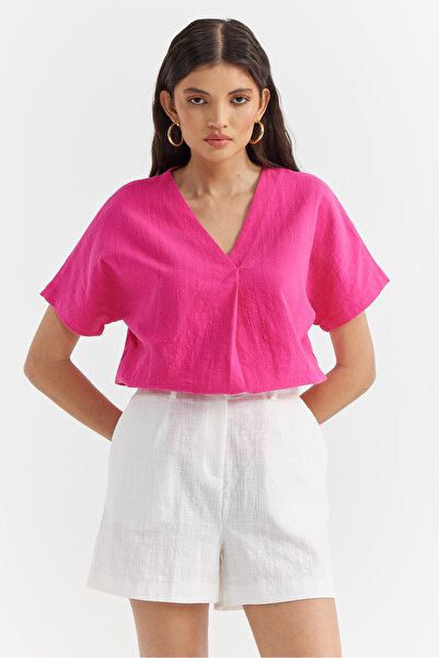 PAULMARK Γυναικεία βαμβακερή μπλούζα με λαιμόκοψη σε σχήμα V