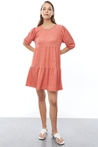 PAULMARK فستان نسائي قصير بياقة دائرية وأكمام نصفية