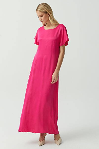 PAULMARK Γυναικείο φόρεμα μίντι σατέν με λεπτομέρεια στο μανίκι