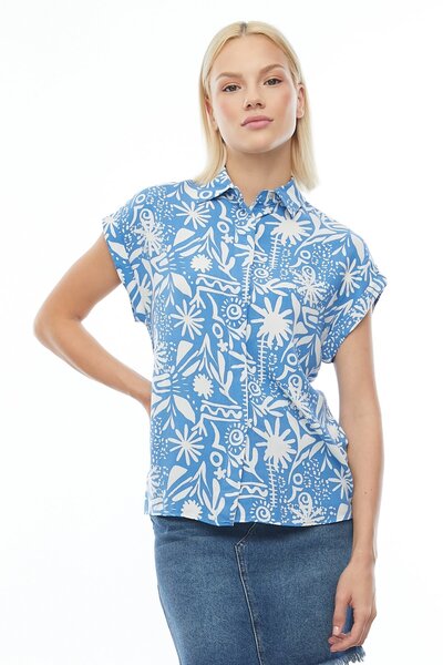 PAULMARK Women's Patterned Short Sleeve Shirt