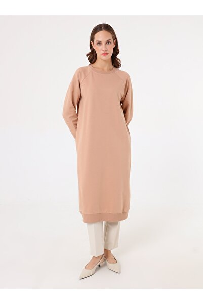 Benin Μακρύ φούτερ με λαιμόκοψη - Σκούρο κρεμ -