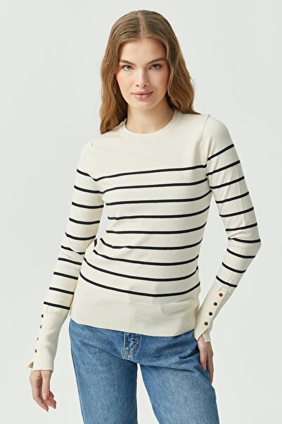 PAULMARK سترة تريكو رفيعة مخططة برقبة دائرية للنساء