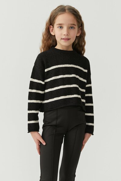 PAULMARK Pulover scurt de tricotat pentru fetiță guler rotund