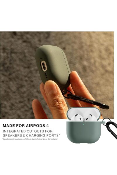 Native Union Active Case for AirPods 4 (ANC) - Silky Silicone Case with Clip, Slate Green