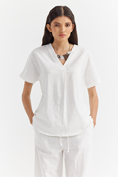 PAULMARK Bluză de damă din bumbac cu decolteu în V