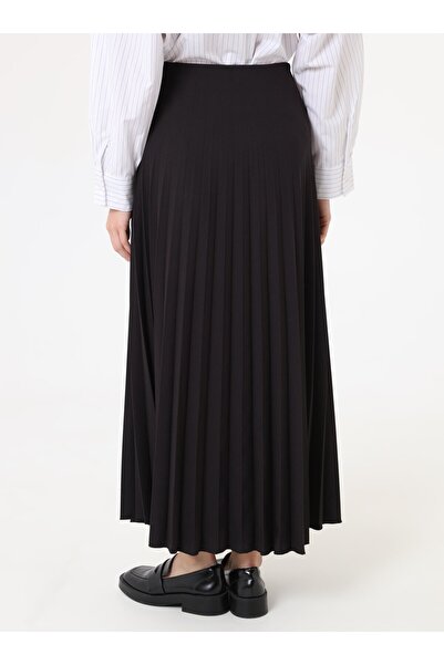 Refka Crepe Fabric Pleated Classic Skirt - Black -