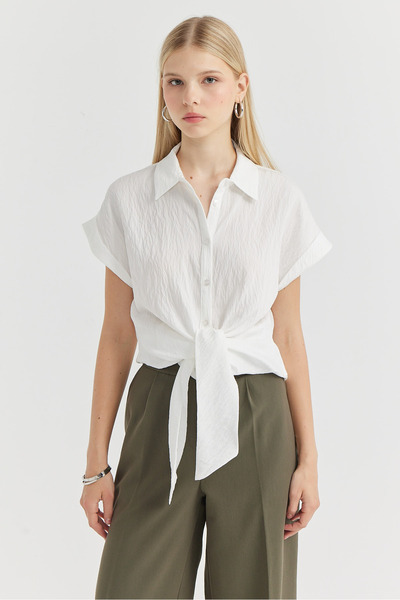 PAULMARK Women's Front Tie Detailed Shirt