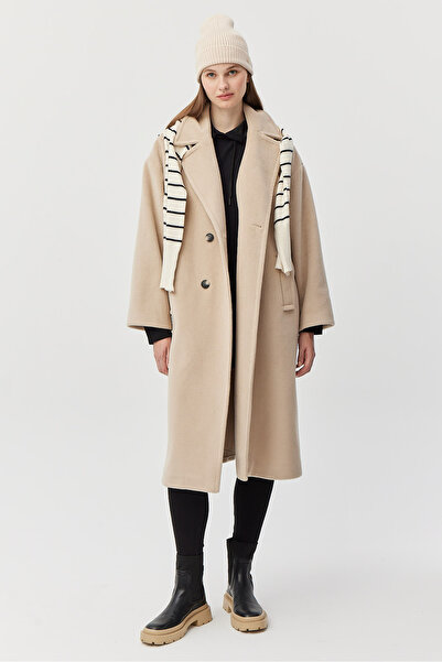 PAULMARK Palton lung pentru femei cu două rânduri de nasturi