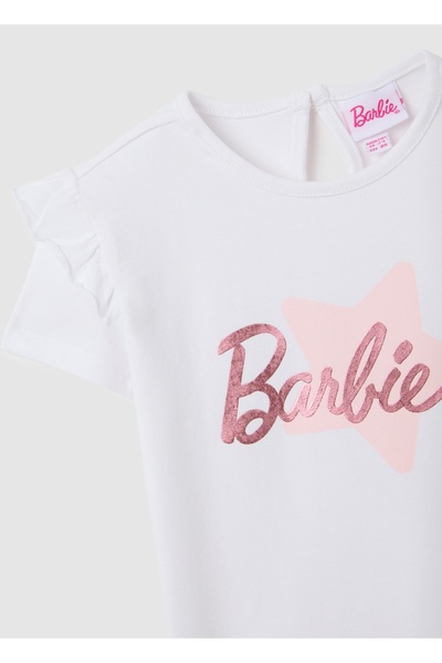 Ovs White cotton regular fit girls' T-shirt with Barbie logo