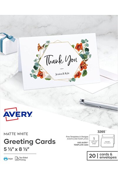 AVERY Printable Half-Fold Matte White Greeting Cards, 14×21.5 cm, 20 Cards (Model 3265)